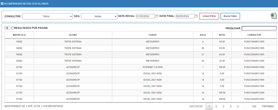 Acompanhar notas