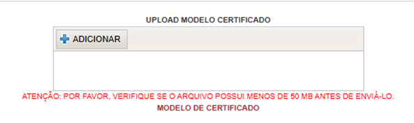 Opção Update Modelo Certificado