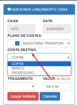 Form Adicionar Lançamento de Caixa