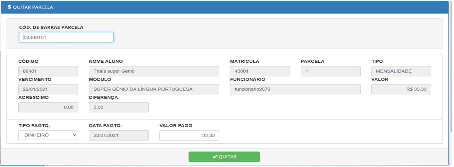 Form quitar parcela