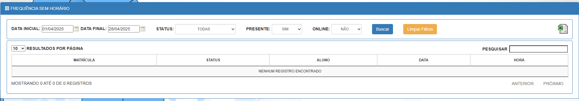 Frequência sem horários