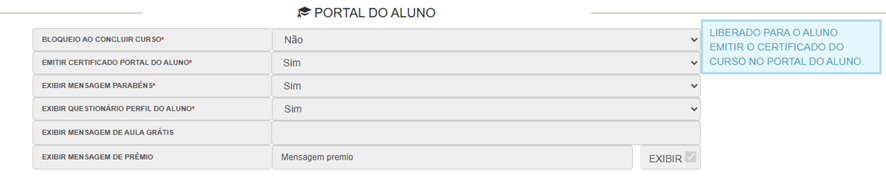 Opção Emitir Certificado Portal do Aluno