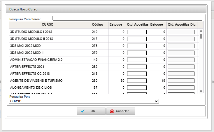 Quantidade pedidos apostila